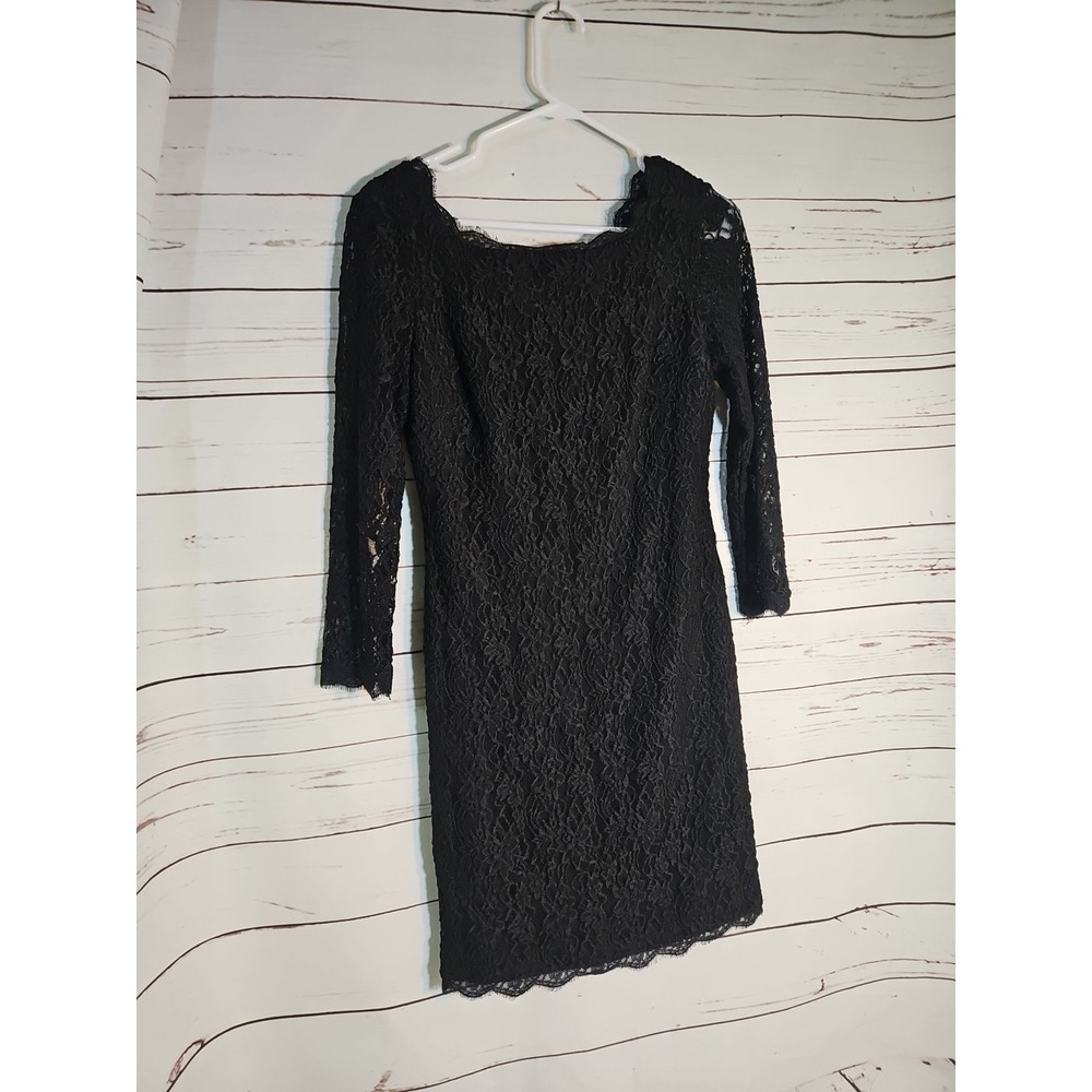 Adrianna Papell Evening Dress Womens 6 Black‎ Lace Sheath 3/4 Sleeve Party